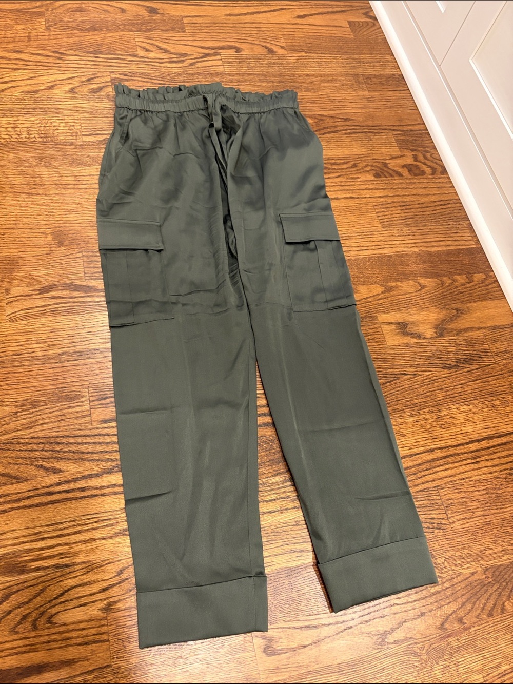 Cami NYC Silk Olive Cargo Pants with Drawstring Waist